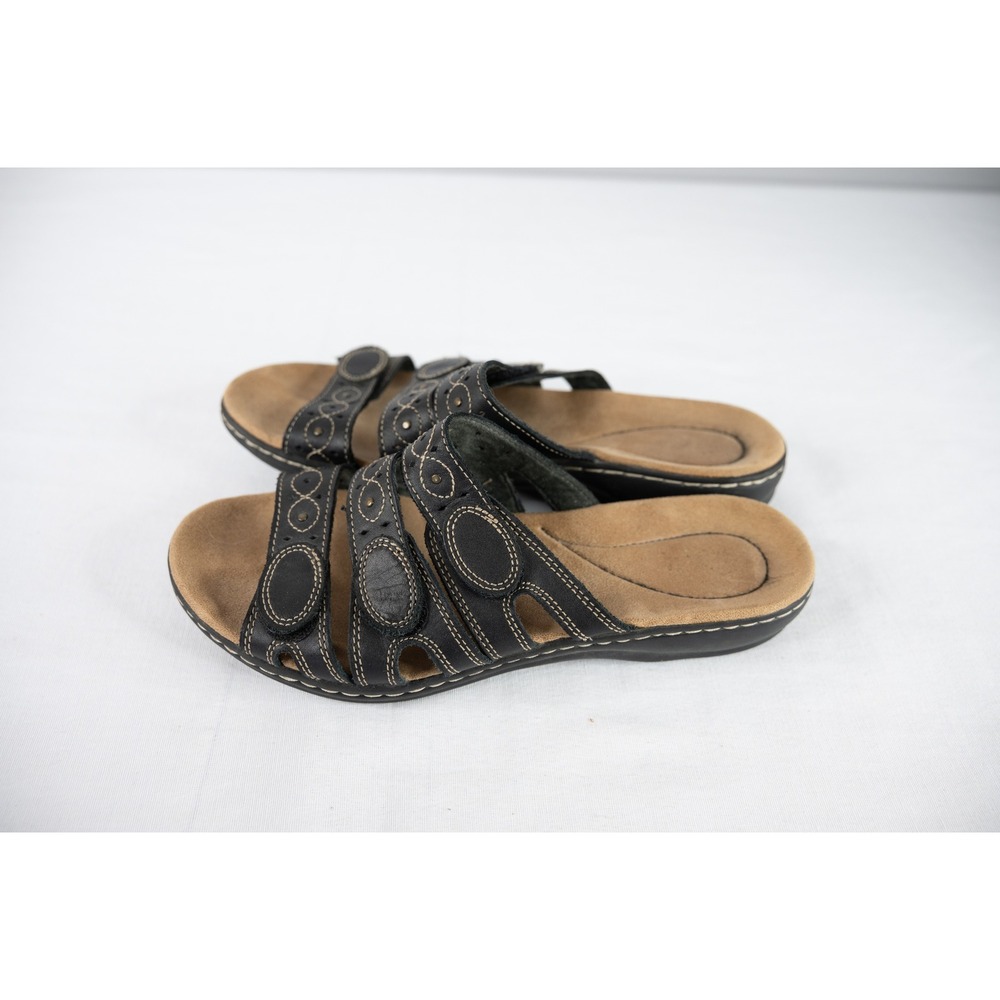 Clarks Leisa Cacti Q Slide Sandals Womens‎ 10 Black Leather shoes casual comfort - Picture 6 of 8